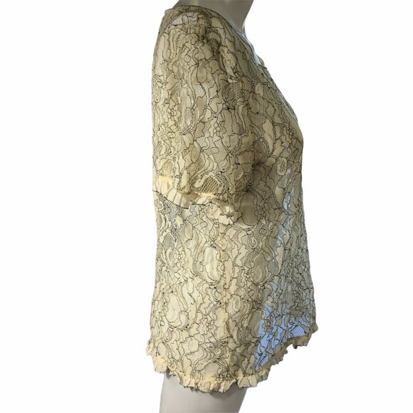 LOFT Top Womens Large Lace Shirt Short Sleeves Sheer Beige Pullover Blouse - Picture 4 of 5